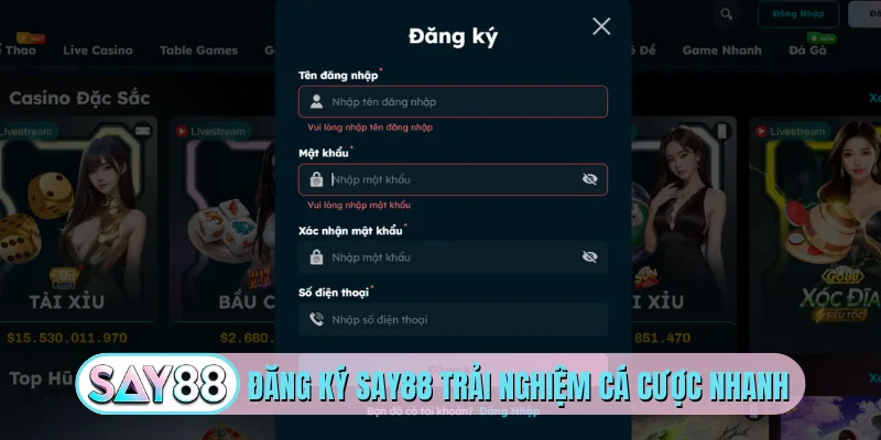 Đăng ký SAY88 trải nghiệm cá cược nhanh