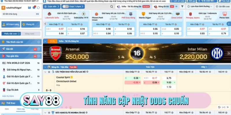 Tính năng cập nhật odds chuẩn
